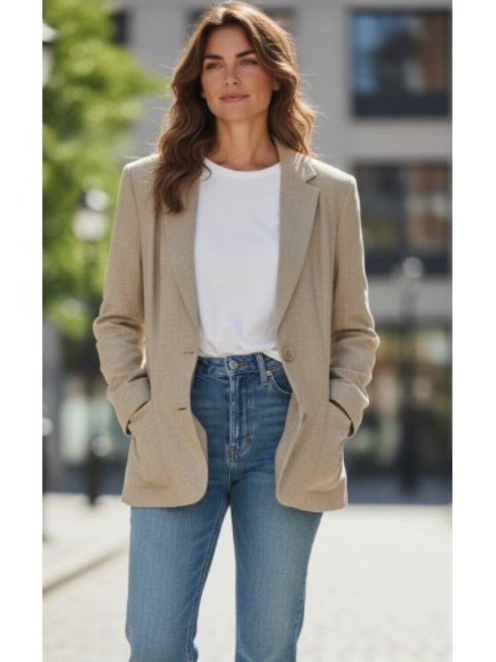 ERMINIA Tan Linen Like Blazer Jacket Ladies Size 14W